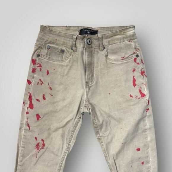 Serenade KILL BILL Men’s Jeans Size 28 L31 Beige with Red Paint - Picture 3 of 9